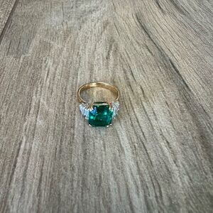 Green Gemstone & Rhinestone Ring